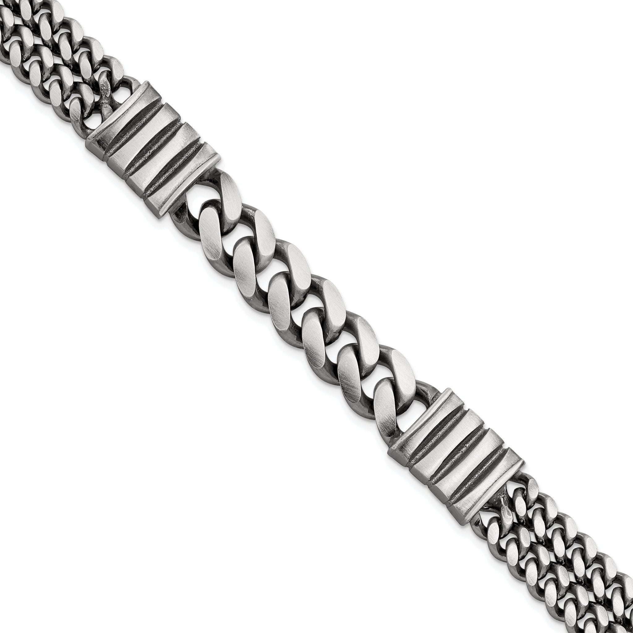 Sterling Silver Mens Antiqued Brush Double Curb Bracelet Main image