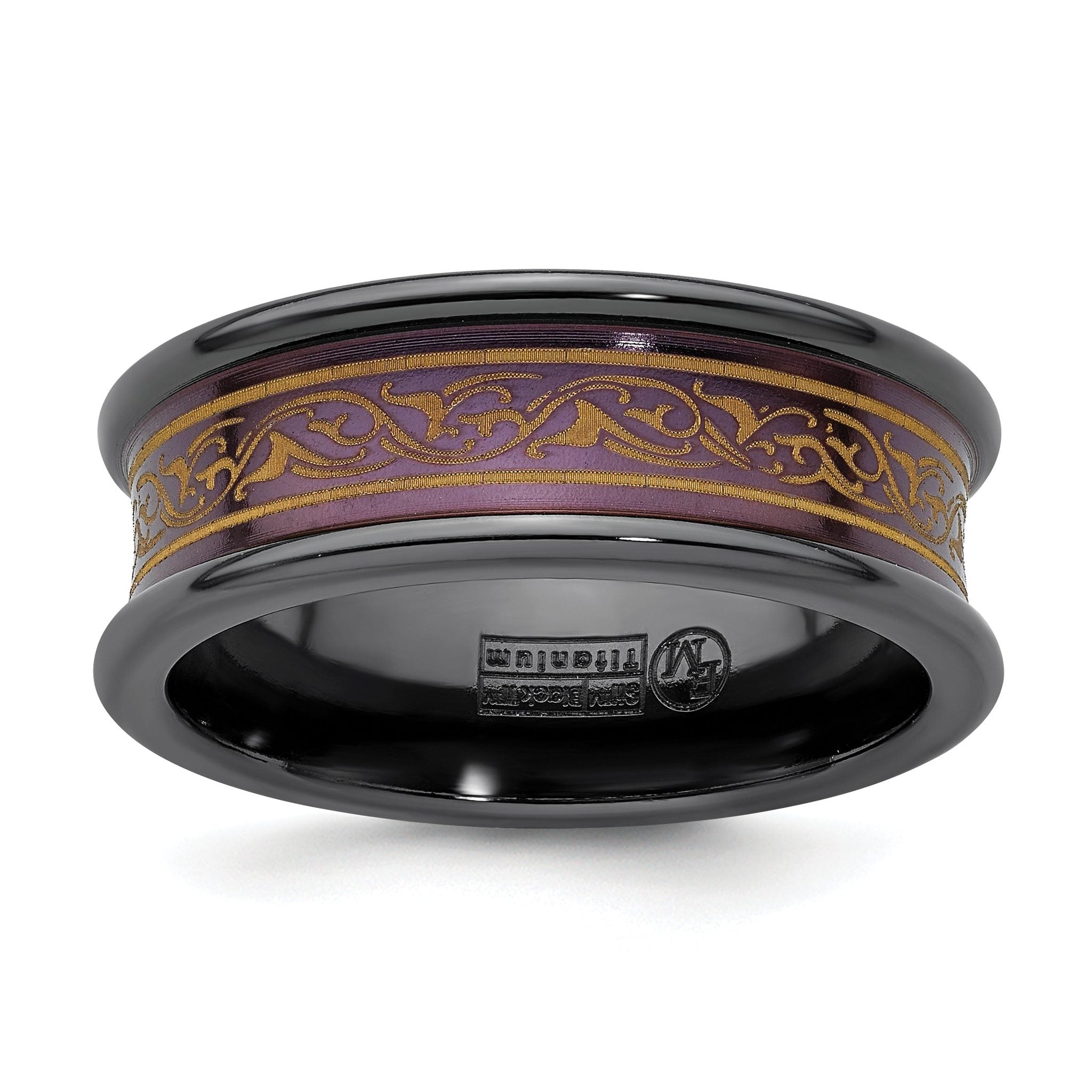 Edward Mirell Black Ti Copper-tone Anodized with Laser Pattern 8mm Concave Band