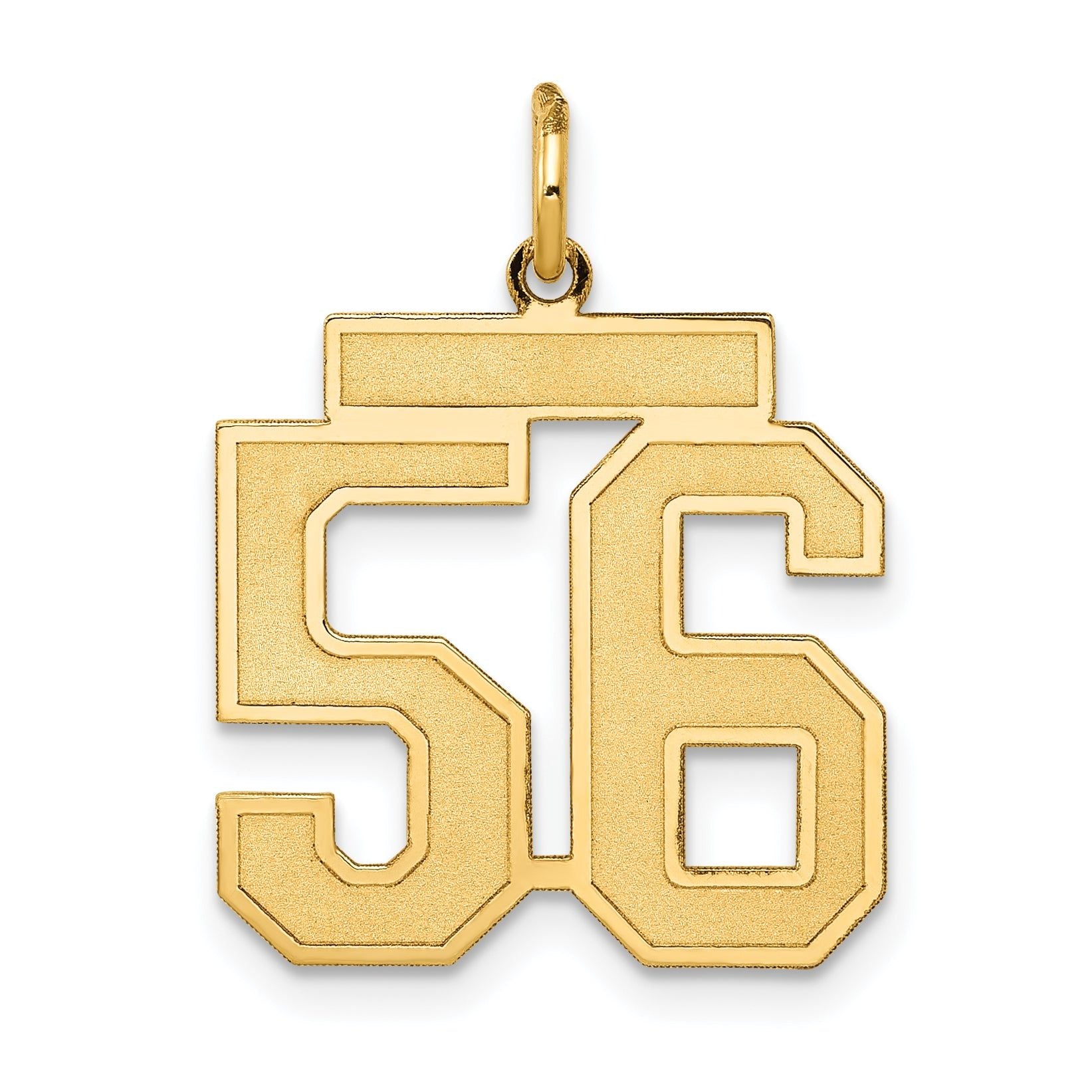 14K Gold Satin-Finish Number 56 Charm Elegant Laser-Cut Medium Pendant