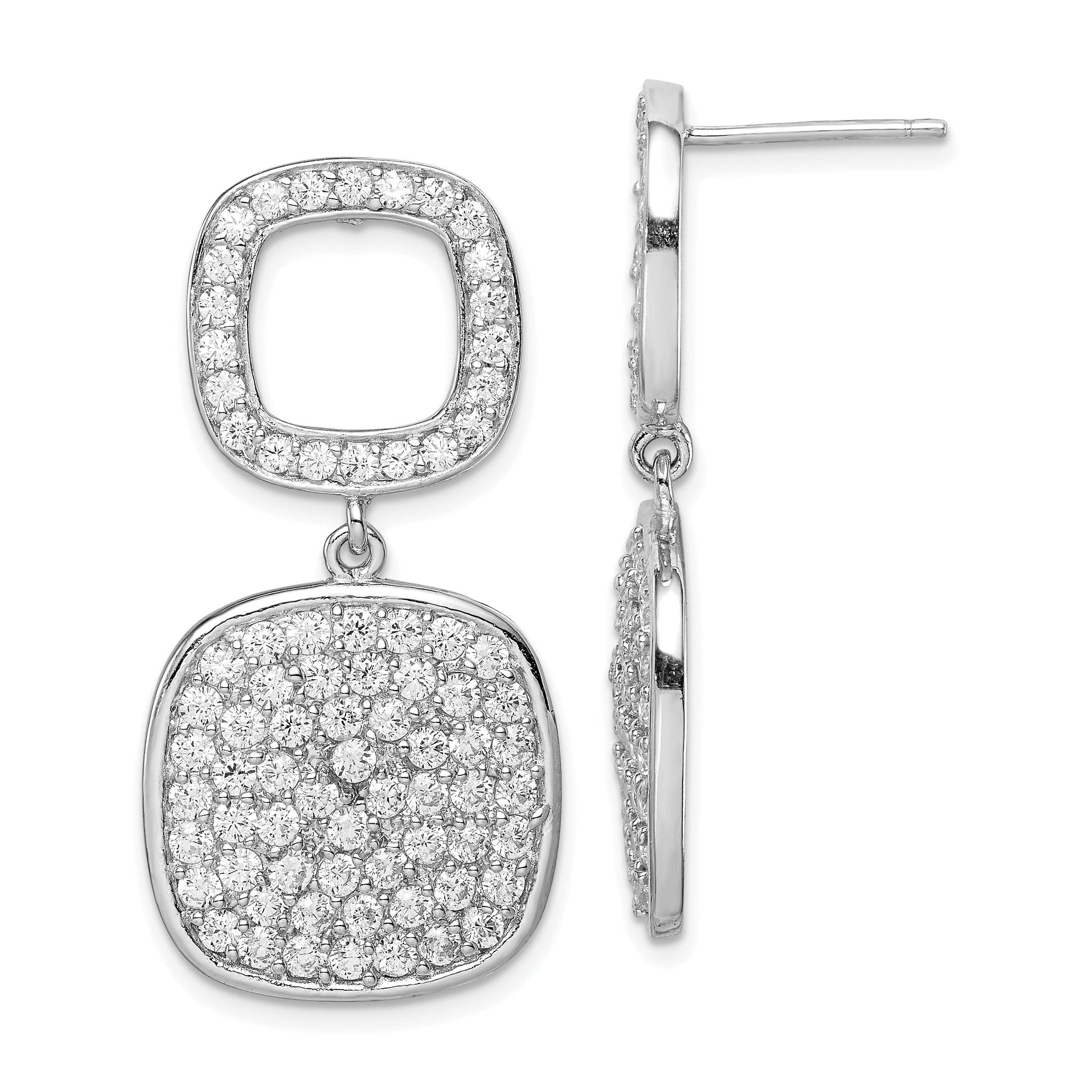 Sterling Silver CZ 2-Squares Post Dangle Earrings Main image
