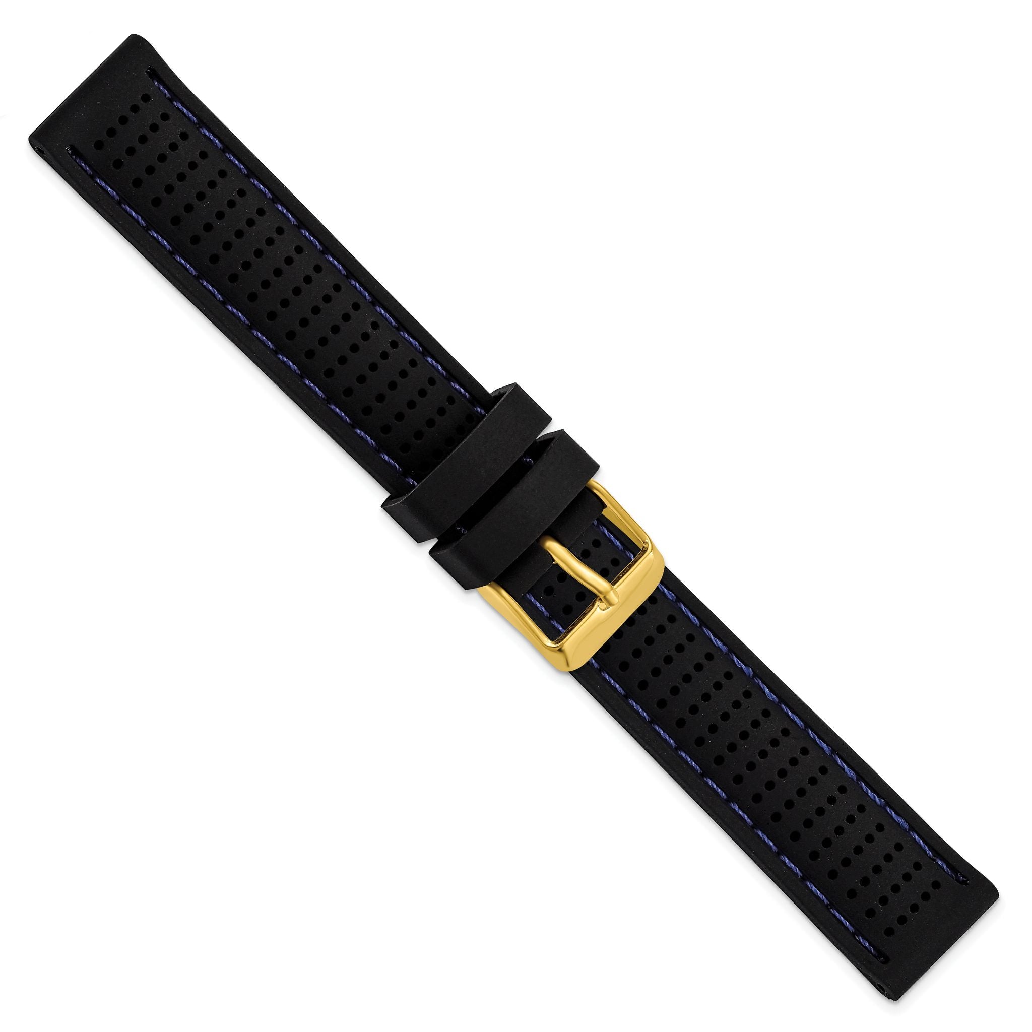 Ventilated Silicone Watch Band in Black with Blue Stitching, 18mm