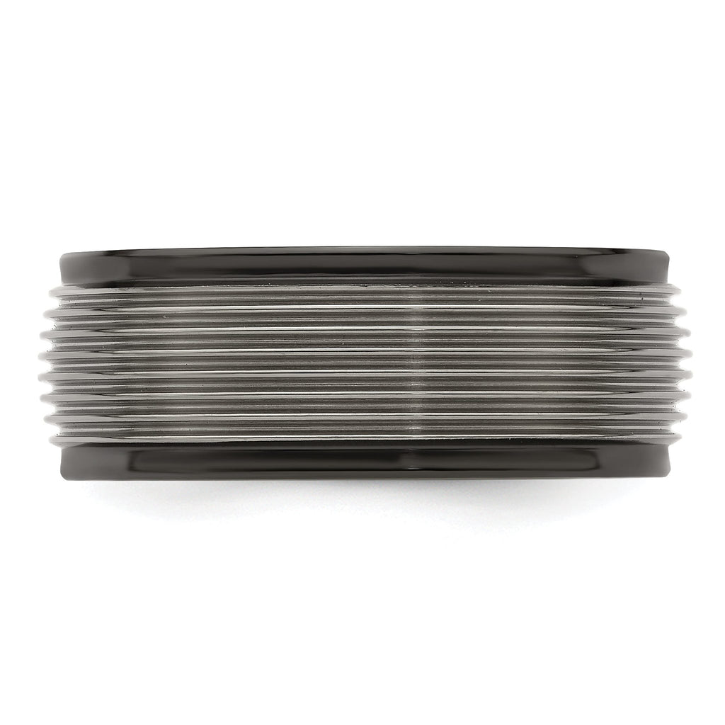 Titanium Wedding Band with Grooved Step Edge Polished Finish