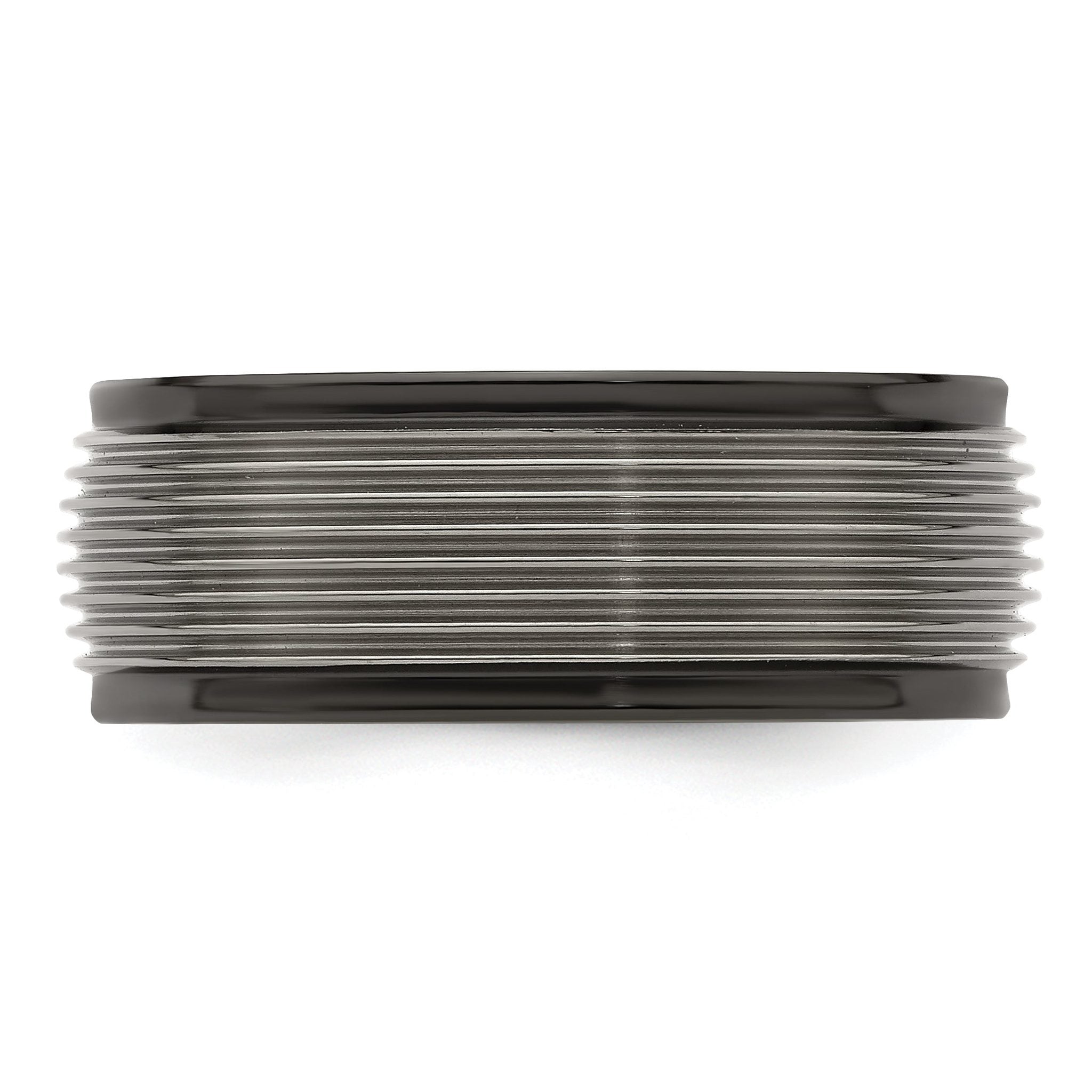 Titanium Wedding Band with Grooved Step Edge Polished Finish