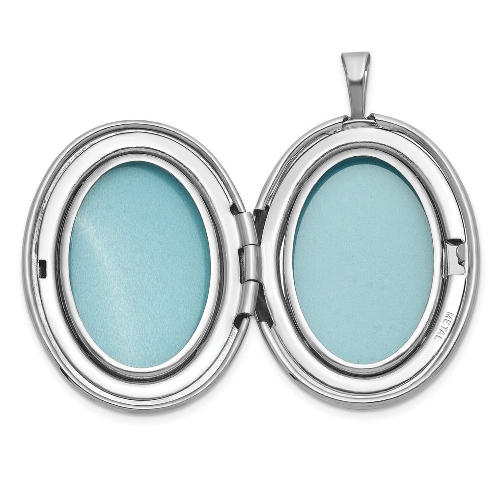 Sterling Silver Rhodium-plated Polished Front/Brushed Back 1/20 carat Diamond Hearts Swirl Design 26mm Oval Locket