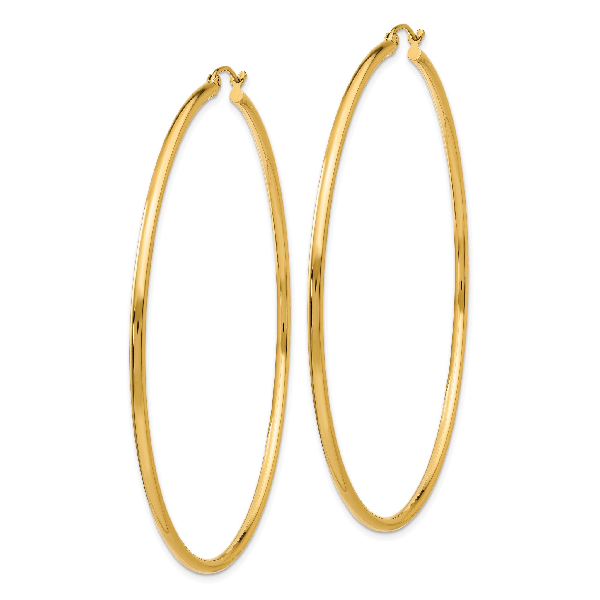 14k Polished 2x65mm Lightweight Tube Hoop Earrings Secondary image