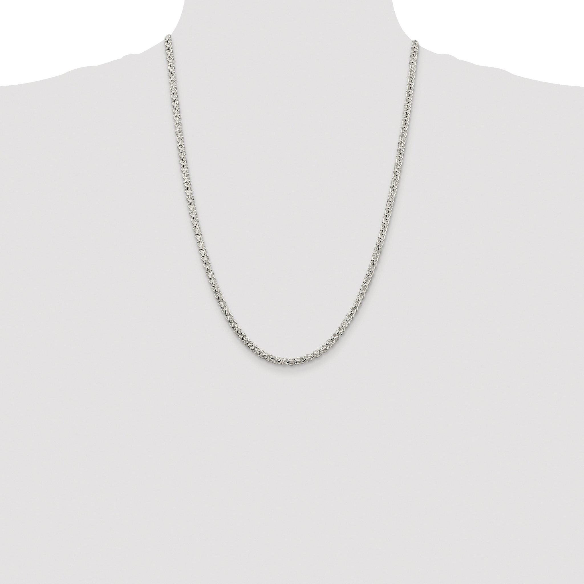 Sterling Silver Rhodium-plated 4mm Round Spiga Chain