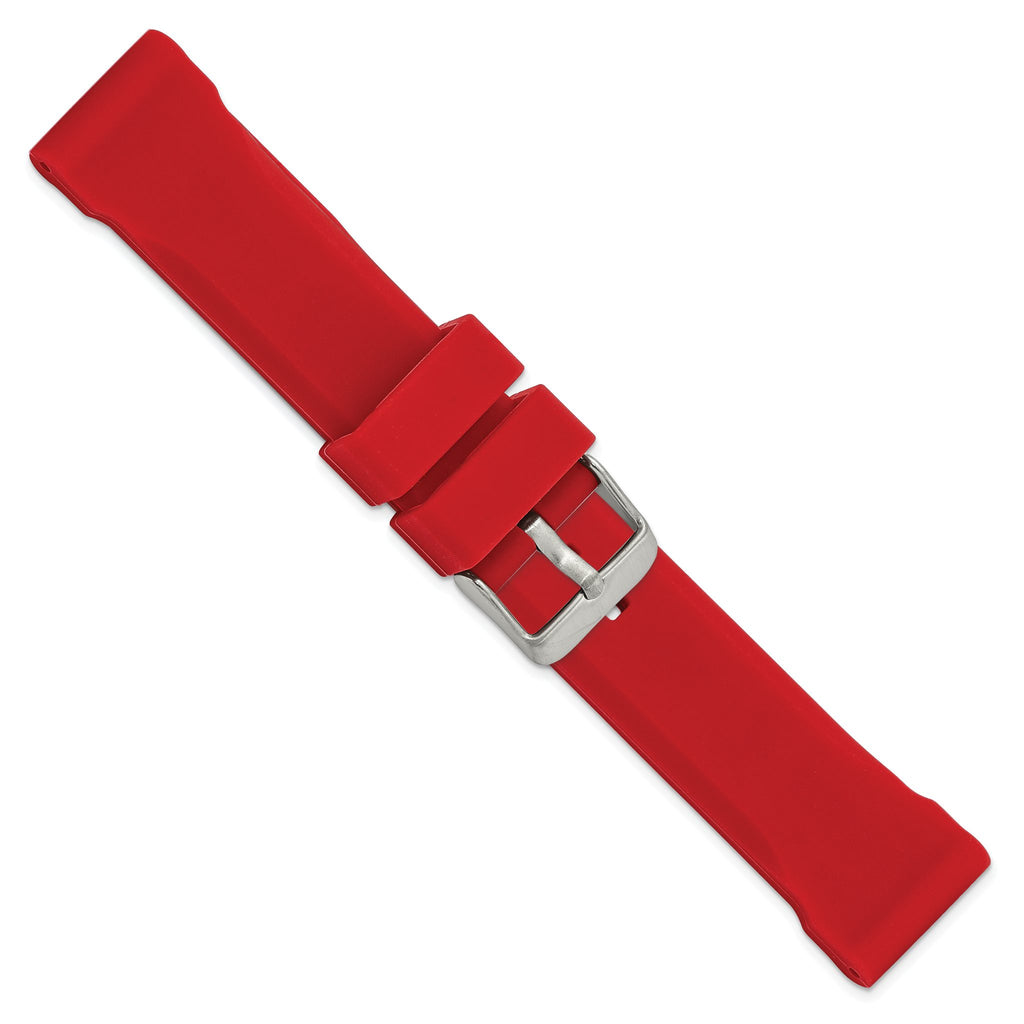 Red Silicone Watch Band with Stainless Steel Buckle, 24mm