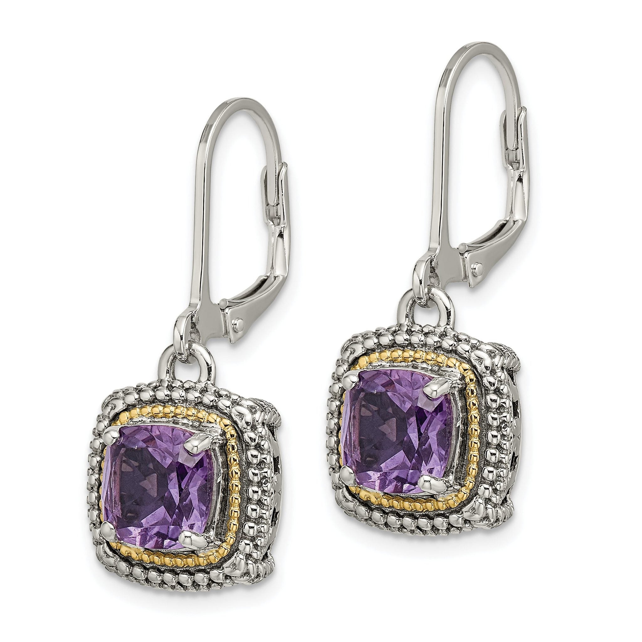 Sophia Jewelers Sterling Silver 14K Gold Amethyst Leverback Earrings Secondary image