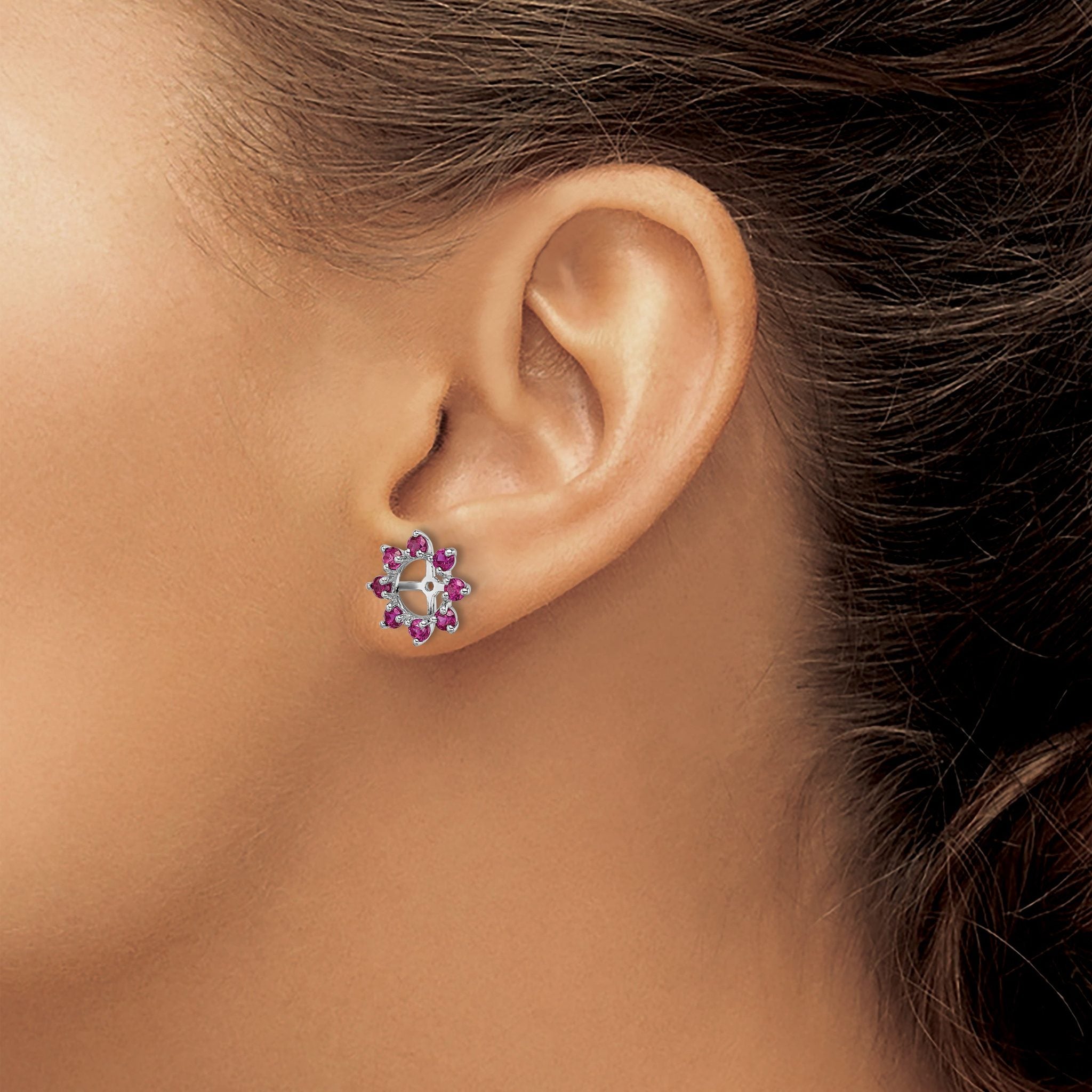 Sterling Silver Rhodium Ruby Earring Jackets with Polished Prong Set