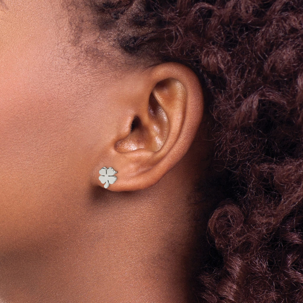 Chisel Stainless Steel Polished Four Leaf Clover Post Earrings