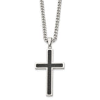 Stainless Steel Cross Pendant with Polished Black Carbon Fiber Inlay Necklace