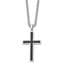 Stainless Steel Cross Pendant with Polished Black Carbon Fiber Inlay Necklace