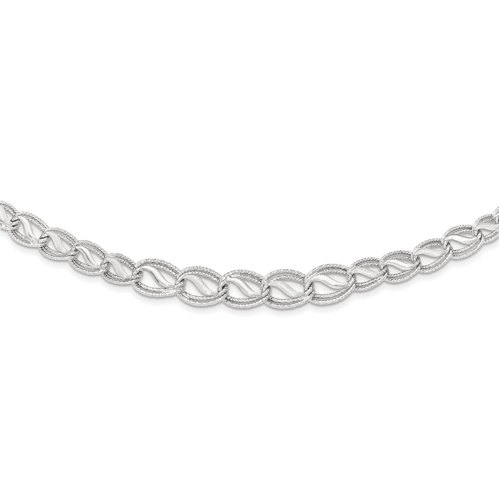 14K White Gold Diamond-Cut Necklace with Polished Rhodium Finish