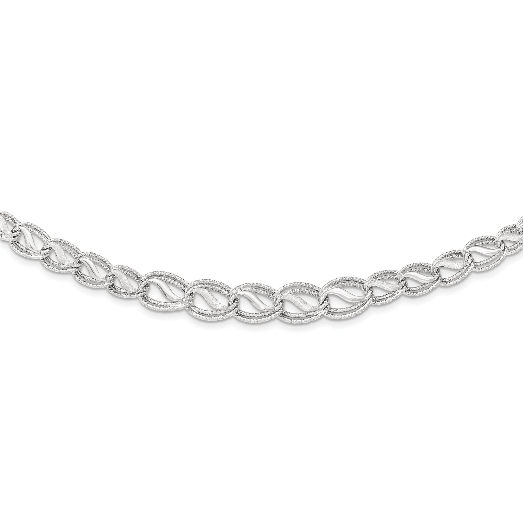 14K White Gold Diamond-Cut Necklace with Polished Rhodium Finish