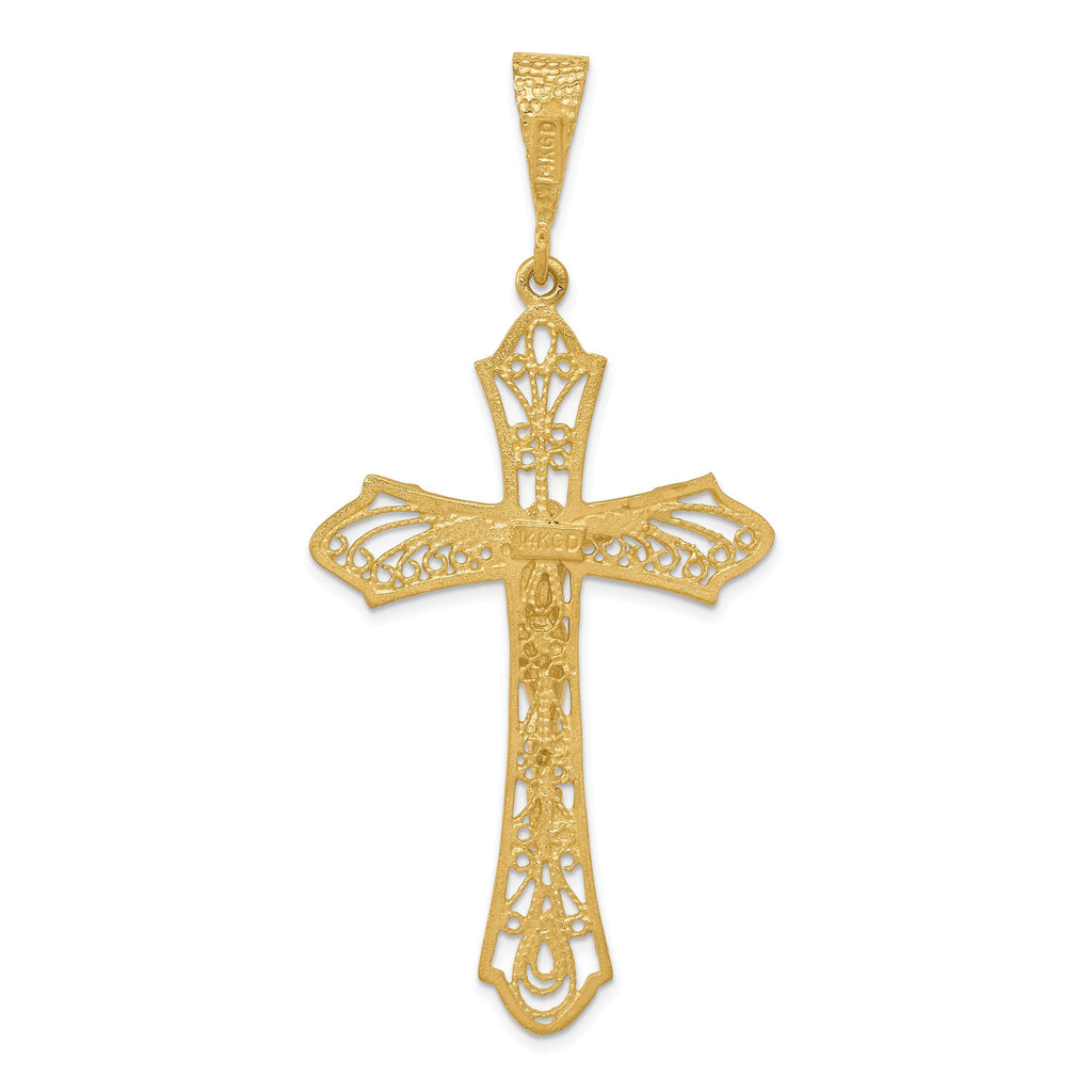 14K Gold Satin Diamond-Cut Crucifix Pendant Elegant Design