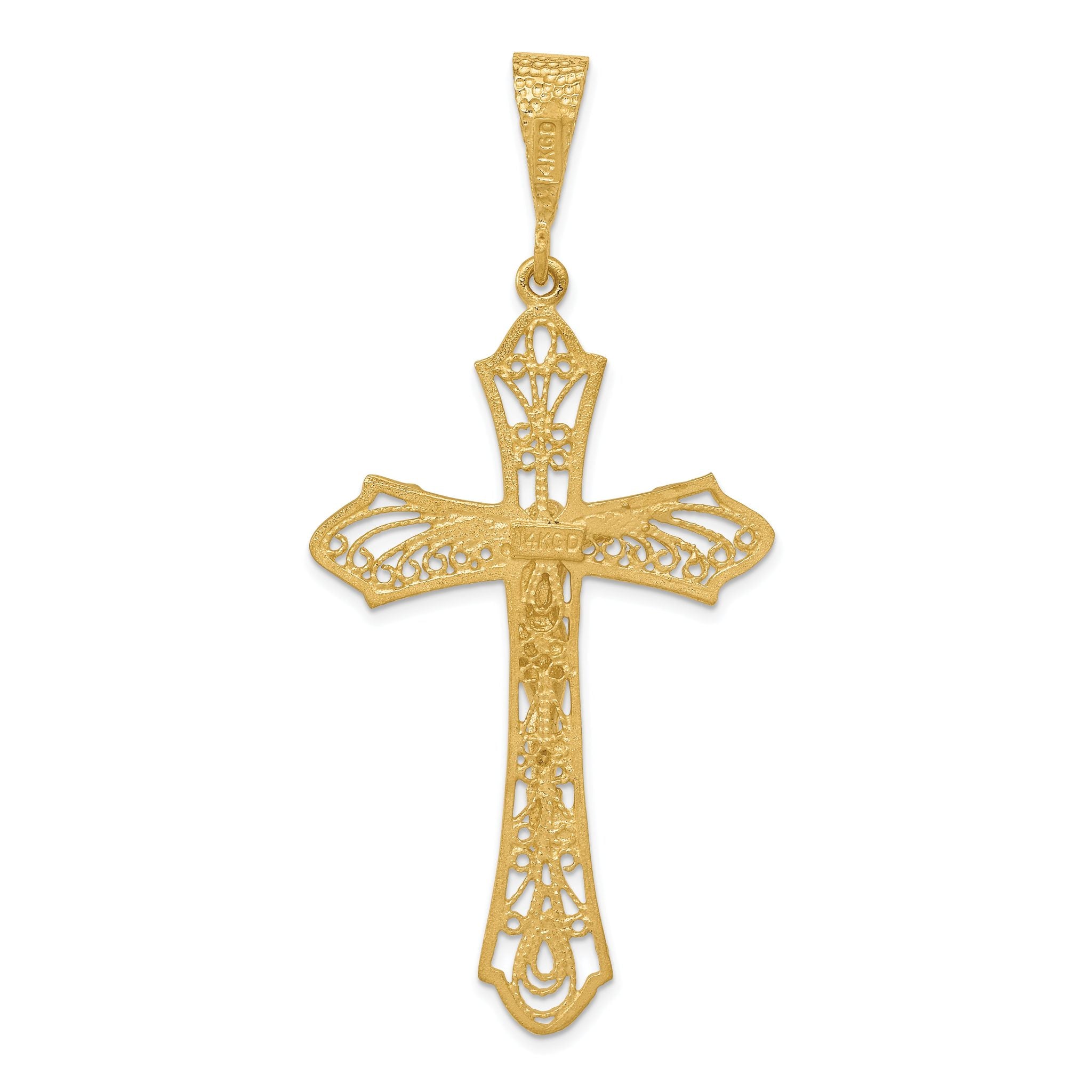 14K Gold Satin Diamond-Cut Crucifix Pendant Elegant Design