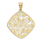 14K Yellow Gold With Rhodium Diamond-Cut and Polished Filigree Swirl Pendant