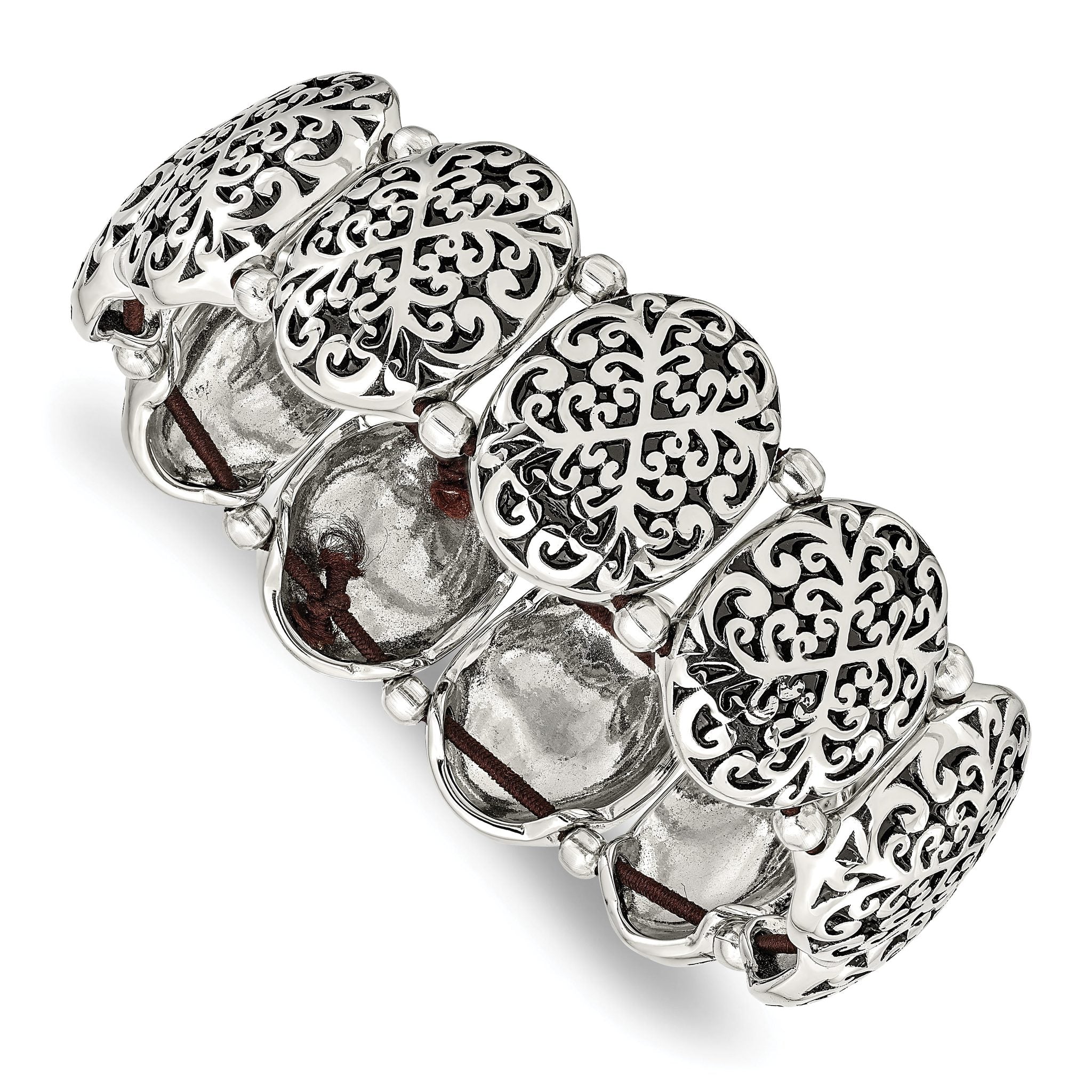 Stainless Steel Antiqued and Polished Oval Stretch Bracelet for Women Main image