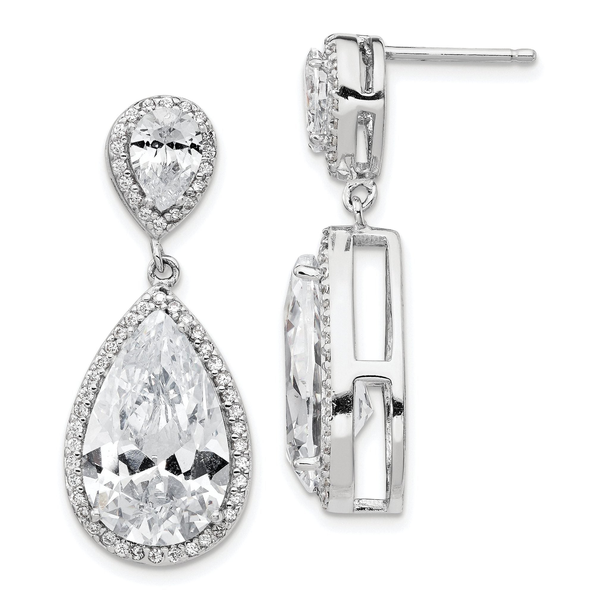 Cheryl M Sterling Silver Rhodium-plated Fancy Brilliant-cut Pear Shaped CZ Post Dangle Earrings Main image