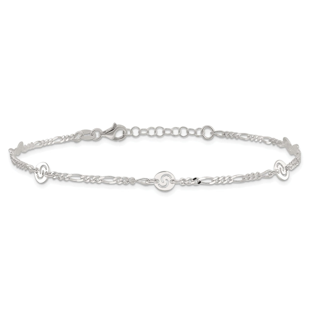 Sterling Silver Swirl Disc 9 inch Plus 1 inch Extender - Total 10 inch Anklet