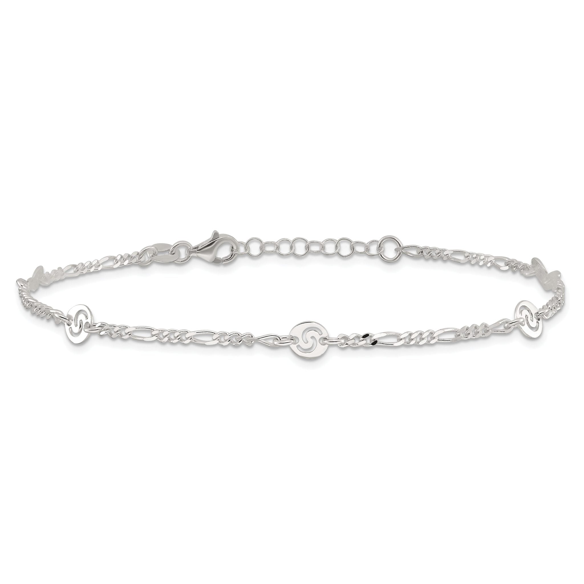 Sterling Silver Swirl Disc 9 inch Plus 1 inch Extender - Total 10 inch Anklet