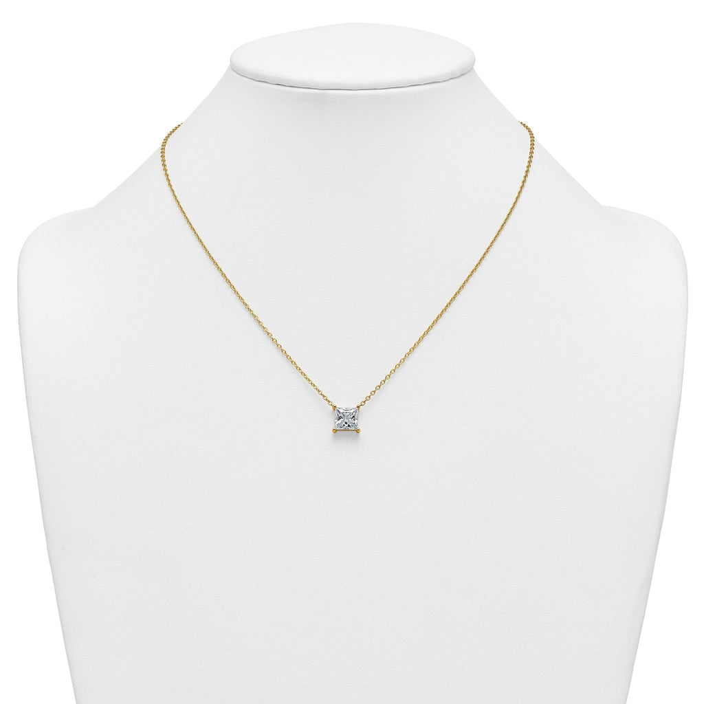 14k 3 1/2 carat Certified Lab Grown Diamond VS+ F+ Princess Complete Four Prong 18 inch Pendant Necklace