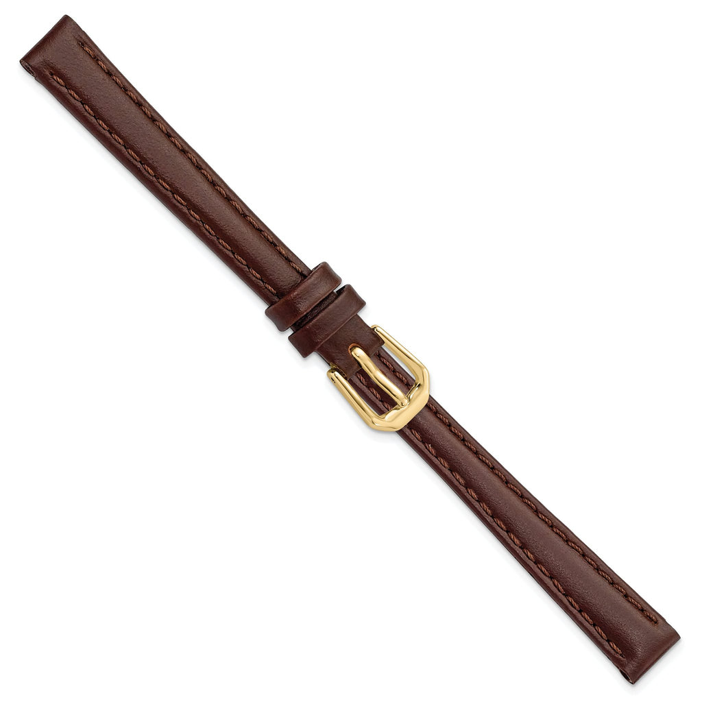Dark Brown Leather Watch Band in 14mm with Gold-Tone Buckle