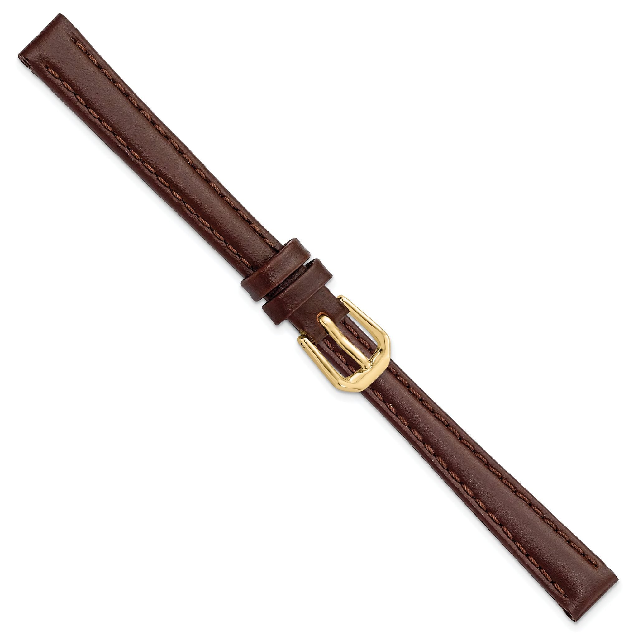 Dark Brown Leather Watch Band in 14mm with Gold-Tone Buckle