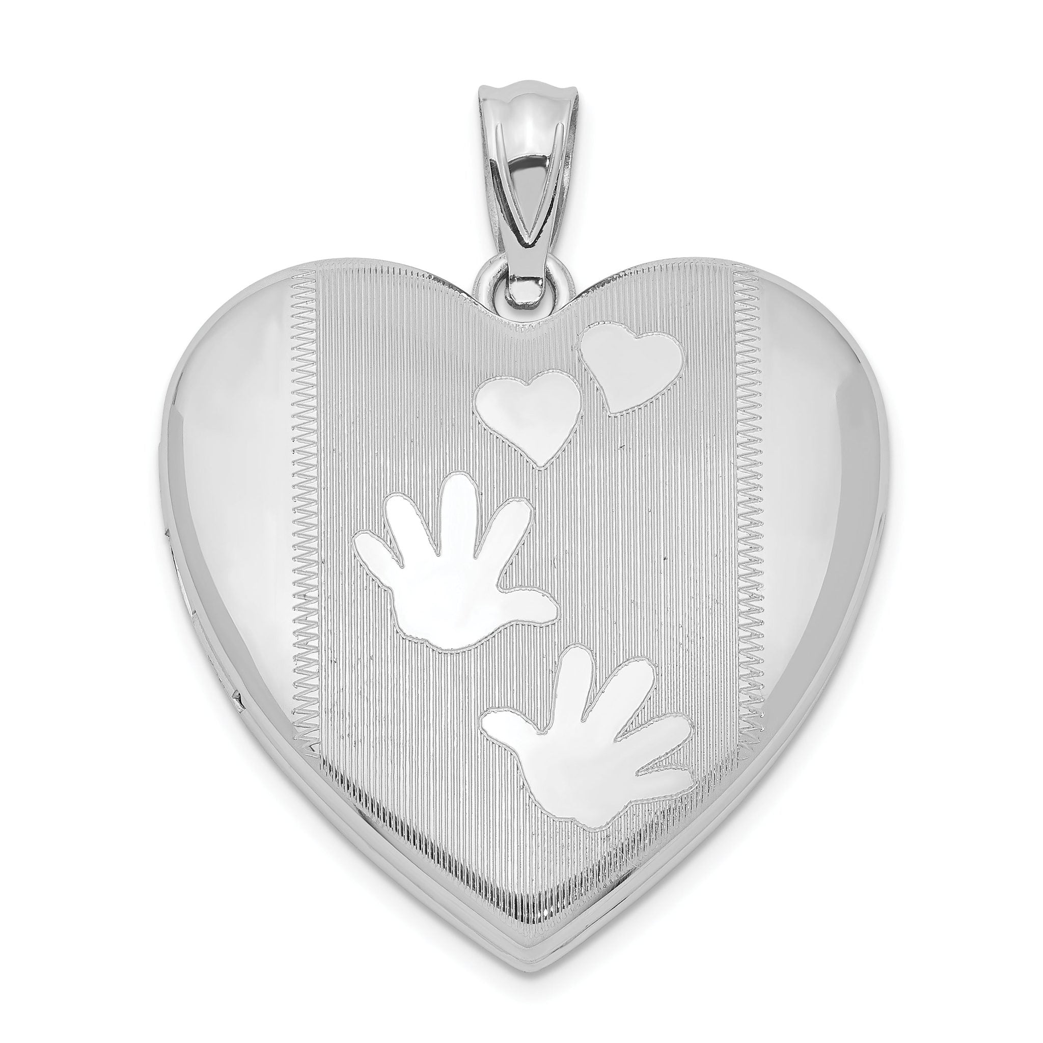 Sterling Silver Rhodium-plated Handprints Heart Locket Main image