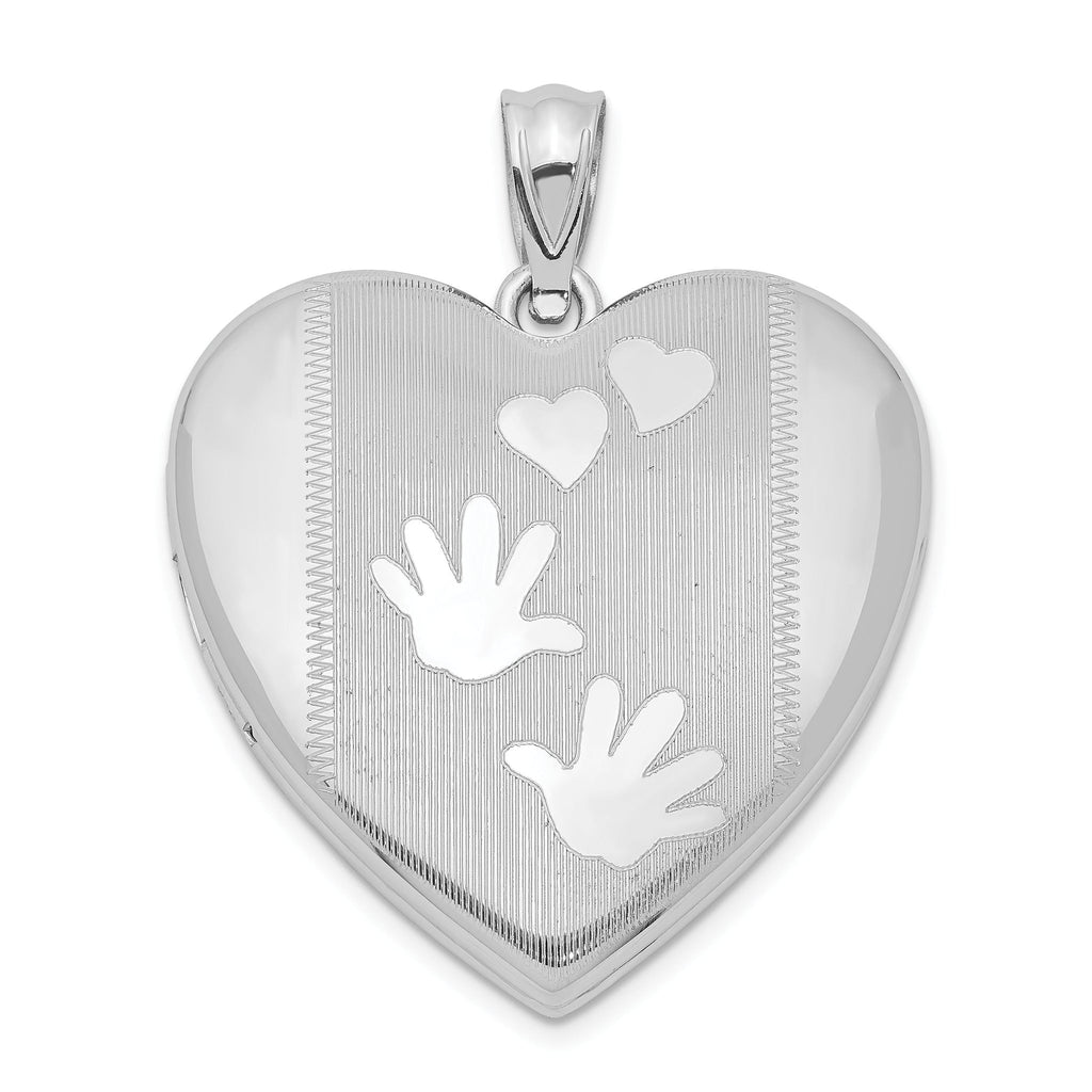 Sterling Silver Rhodium-plated Handprints Heart Locket