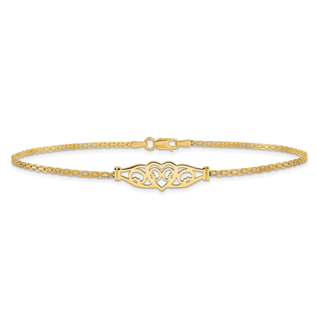 14k Polished Filigree Heart 9in Anklet
