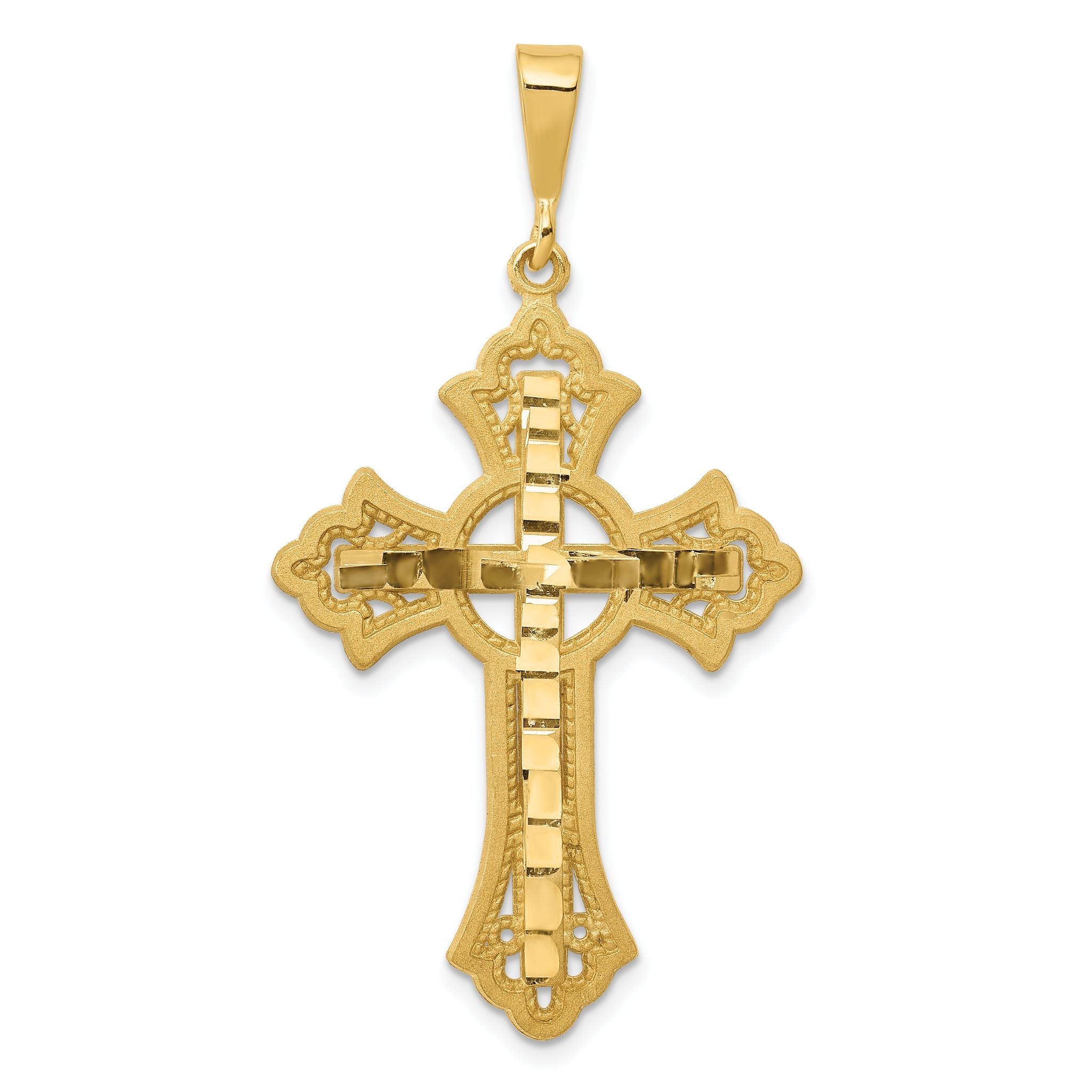 14K Gold Diamond-Cut Celtic Cross Pendant with Elegant Textured Design