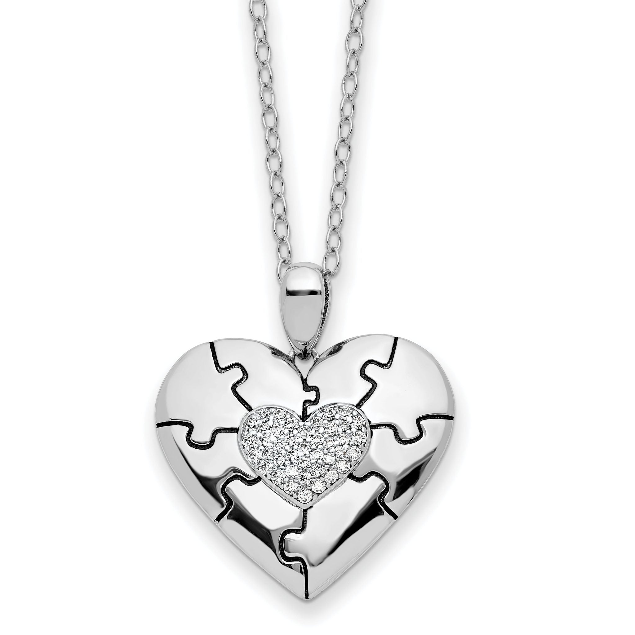 Sentimental Expressions Sterling Silver Rhodium-Rhodium-Plated CZ Antiqued Love You To Pieces 18in Necklace Main image