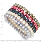 7-8mm Semi-Round Grey/White/Black/Red/Green Freshwater Cultured Pearl Stretch 5-Bracelet Set