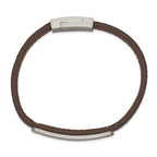 Stainless Steel Brushed Brown Leather ID Bracelet for Men