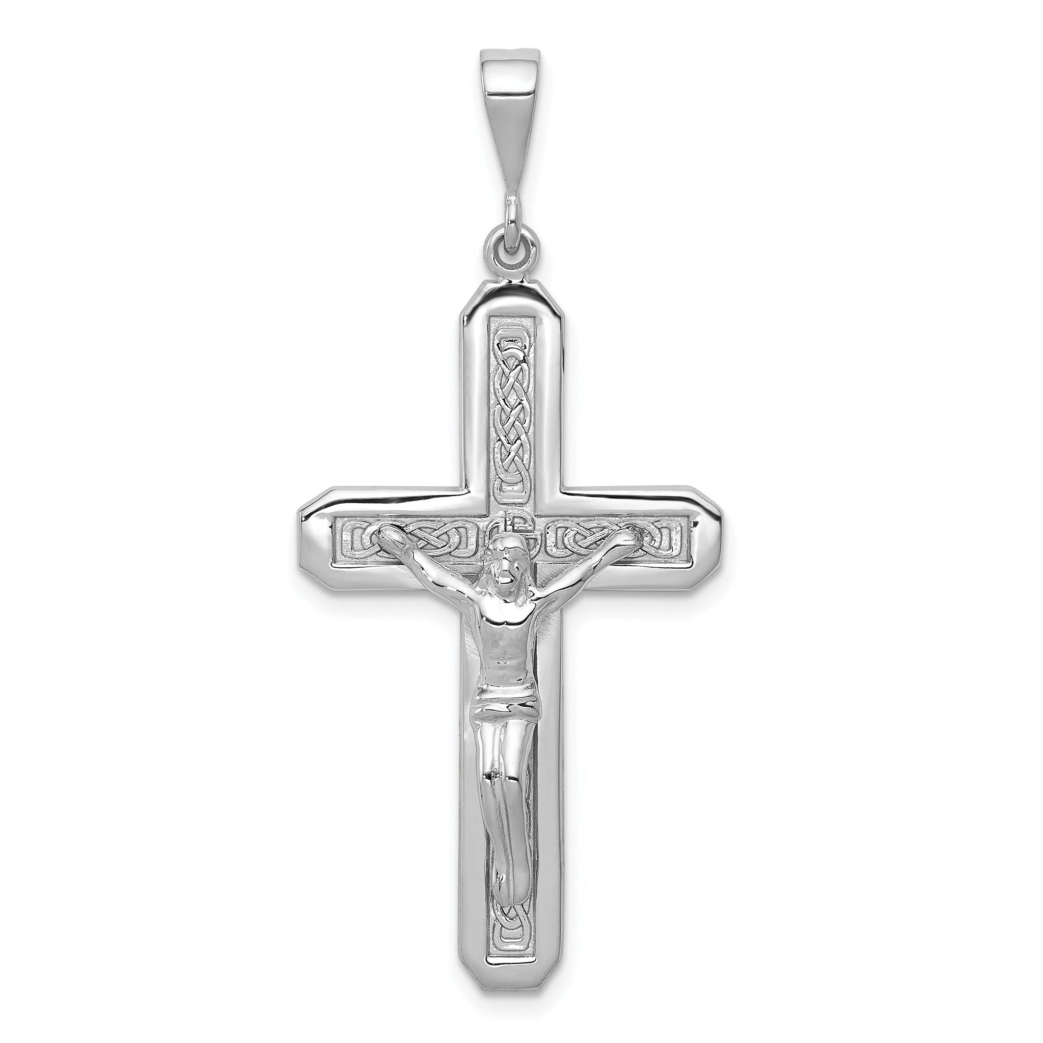 14k White Gold Crucifix Pendant with Polished Finish Solid Cast Design Main image