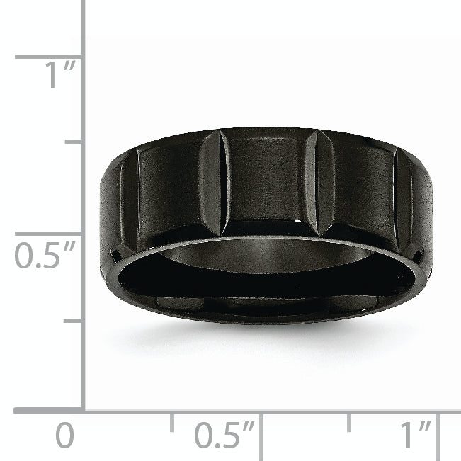 Grooved Wedding Band in Titanium with Black IP Plating, 8mm