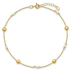 14K Freshwater Cultured Pearl / Round Beads 9 inch Plus 1 inch Extender - Total 10 inch Anklet