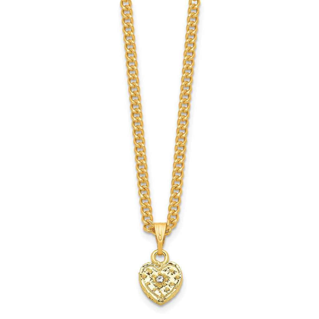 Luxury Giftware Pewter Bejeweled Crystals Gold-tone Enameled ROMANCE Filigree Heart With Ring Pad Trinket Box with Matching 18 Inch Necklace
