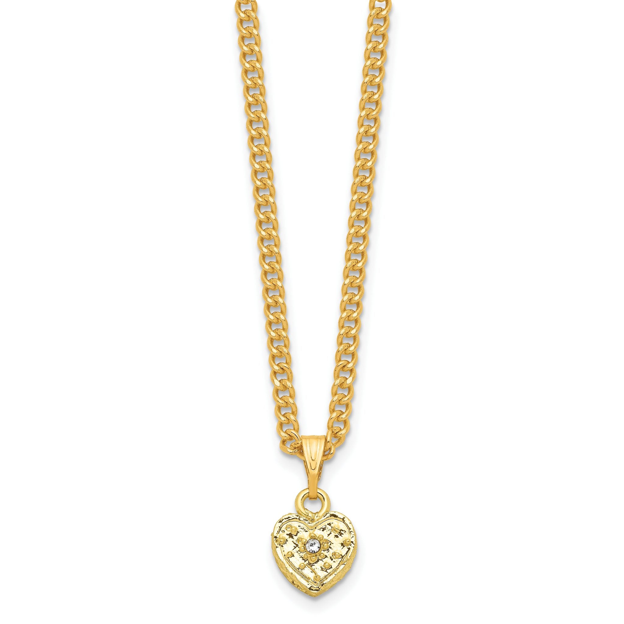 Luxury Giftware Pewter Bejeweled Crystals Gold-tone Enameled ROMANCE Filigree Heart With Ring Pad Trinket Box with Matching 18 Inch Necklace