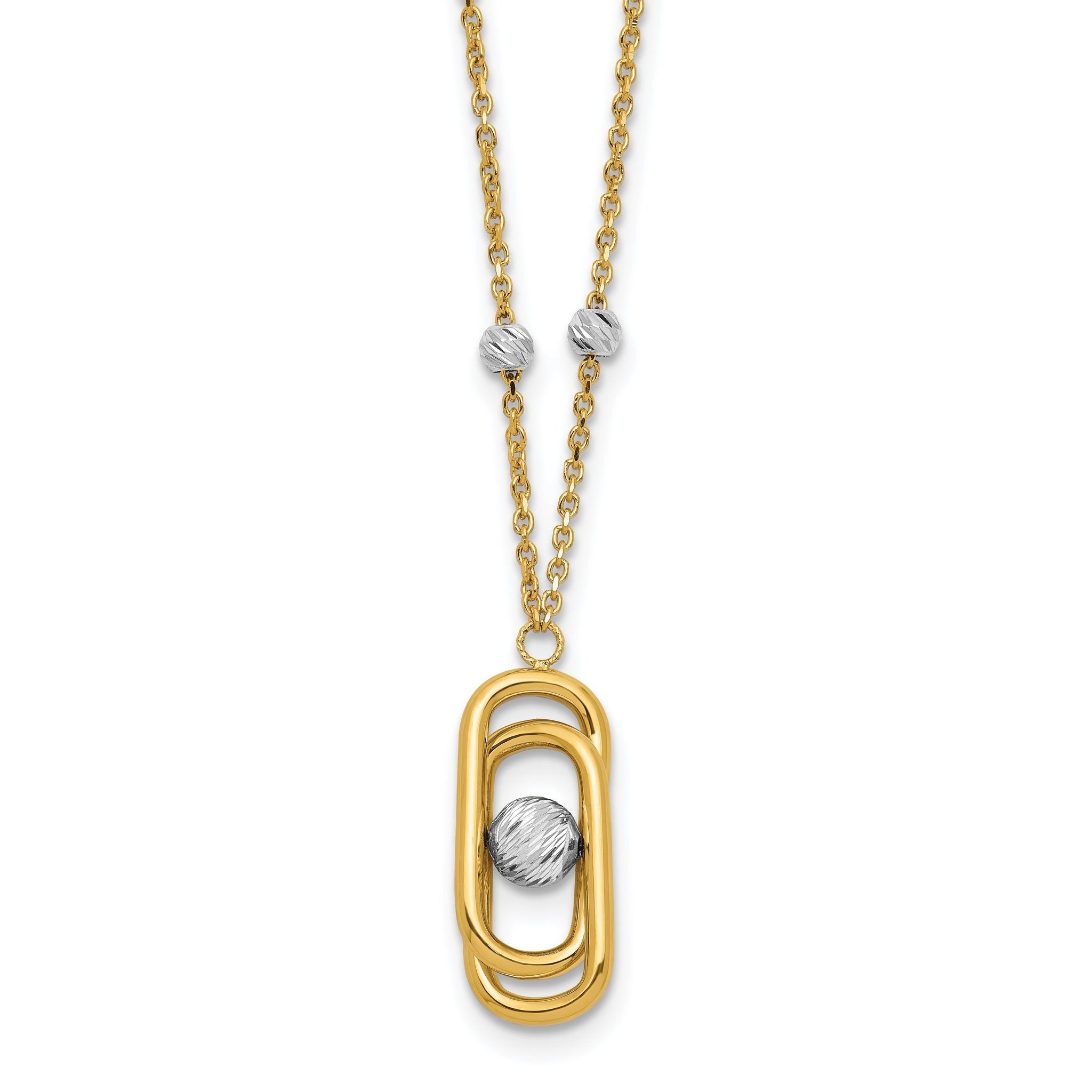 14K Two-tone Polished and Dia-cut Fancy with 2in ext. Necklace Main image