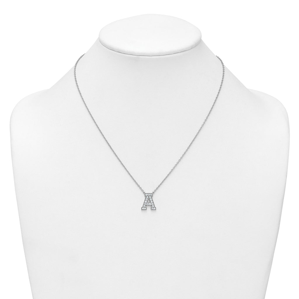 14k White Gold 1/2 carat Lab Grown Diamond VS+ F+ Complete Letter A 18 inch Initial Necklace