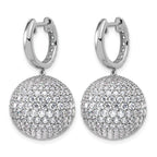 14k White Gold 9 1/2 carat Lab Grown Diamond VS+ F+ Pave Ball Complete Dangle Hoop Earrings