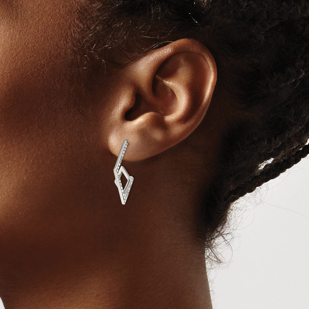 Stainless Steel Polished Geometric Lab-Created Crystal Drop Dangle Earrings for Women