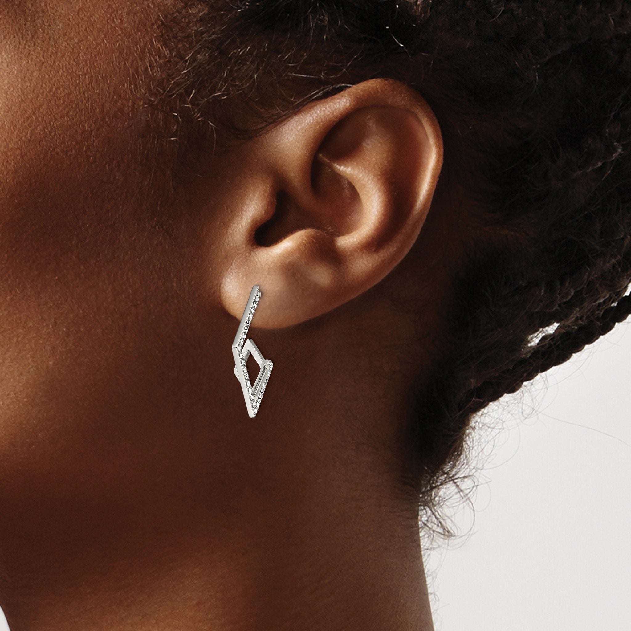 Stainless Steel Polished Geometric Lab-Created Crystal Drop Dangle Earrings for Women