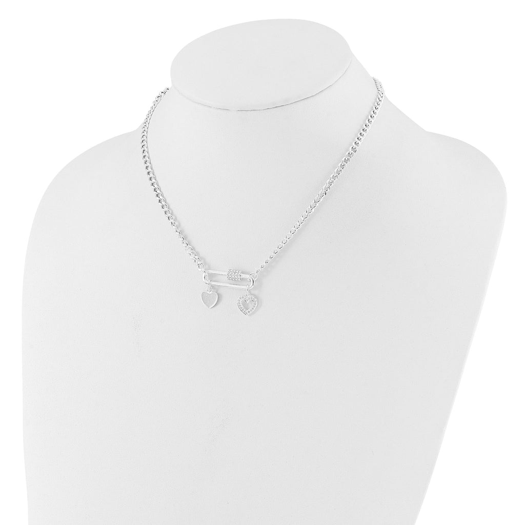 Sterling Silver RH-plated CZ Heart Moveable 16.25in w/2in ext Necklace