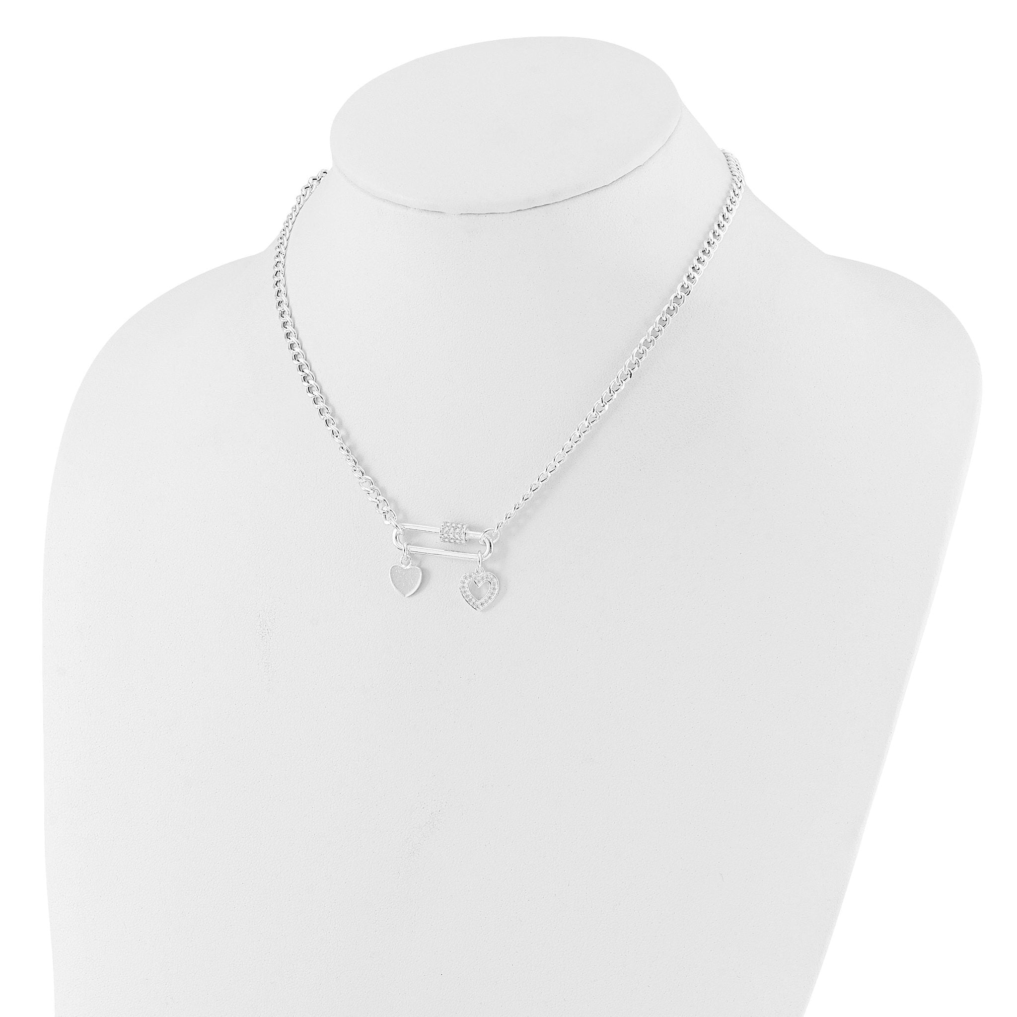 Sterling Silver RH-plated CZ Heart Moveable 16.25in w/2in ext Necklace