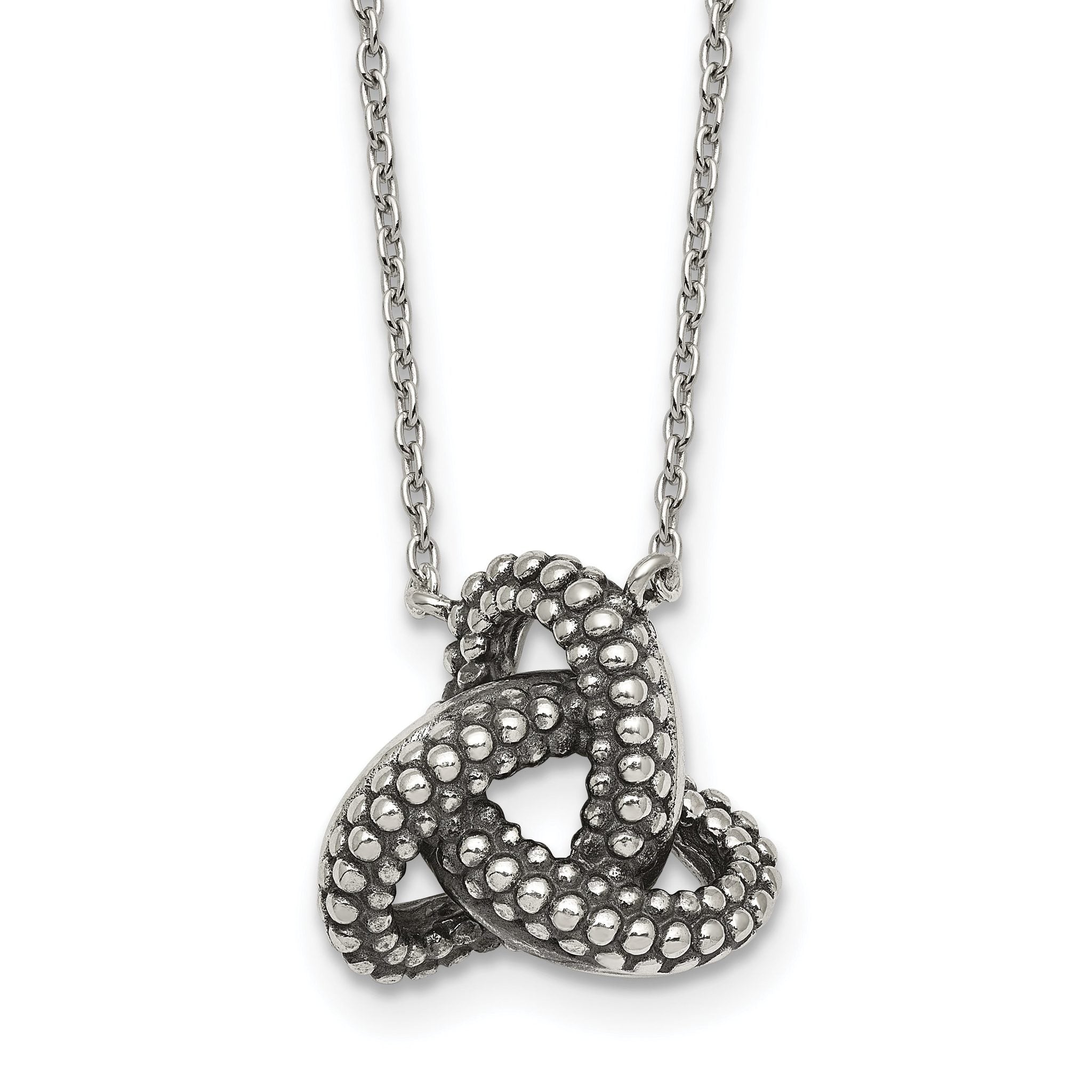 Sterling Silver Polished and Antiqued Beaded Trinity Charm 16 inch Necklace Main image