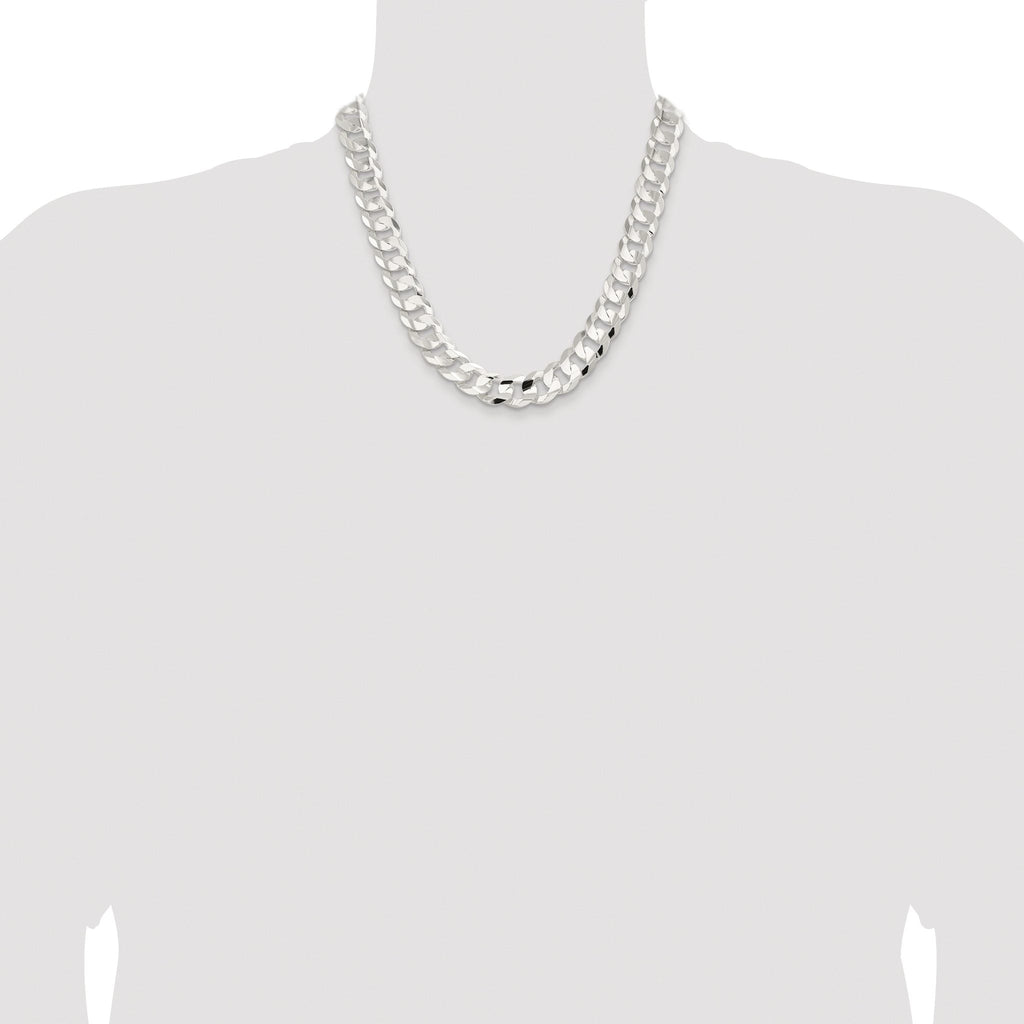 Sterling Silver Rhodium-plated 14.0mm Concave Beveled Curb Chain