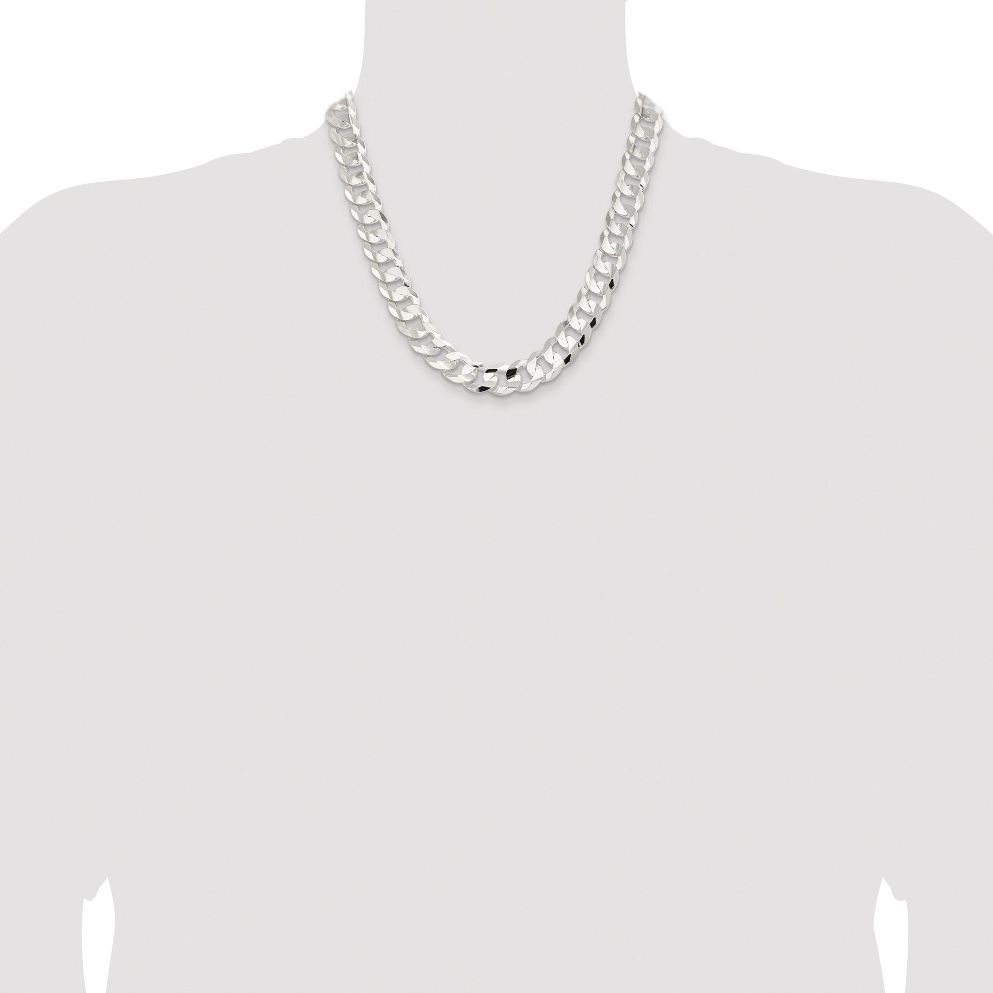 Sterling Silver Rhodium-plated 14.0mm Concave Beveled Curb Chain
